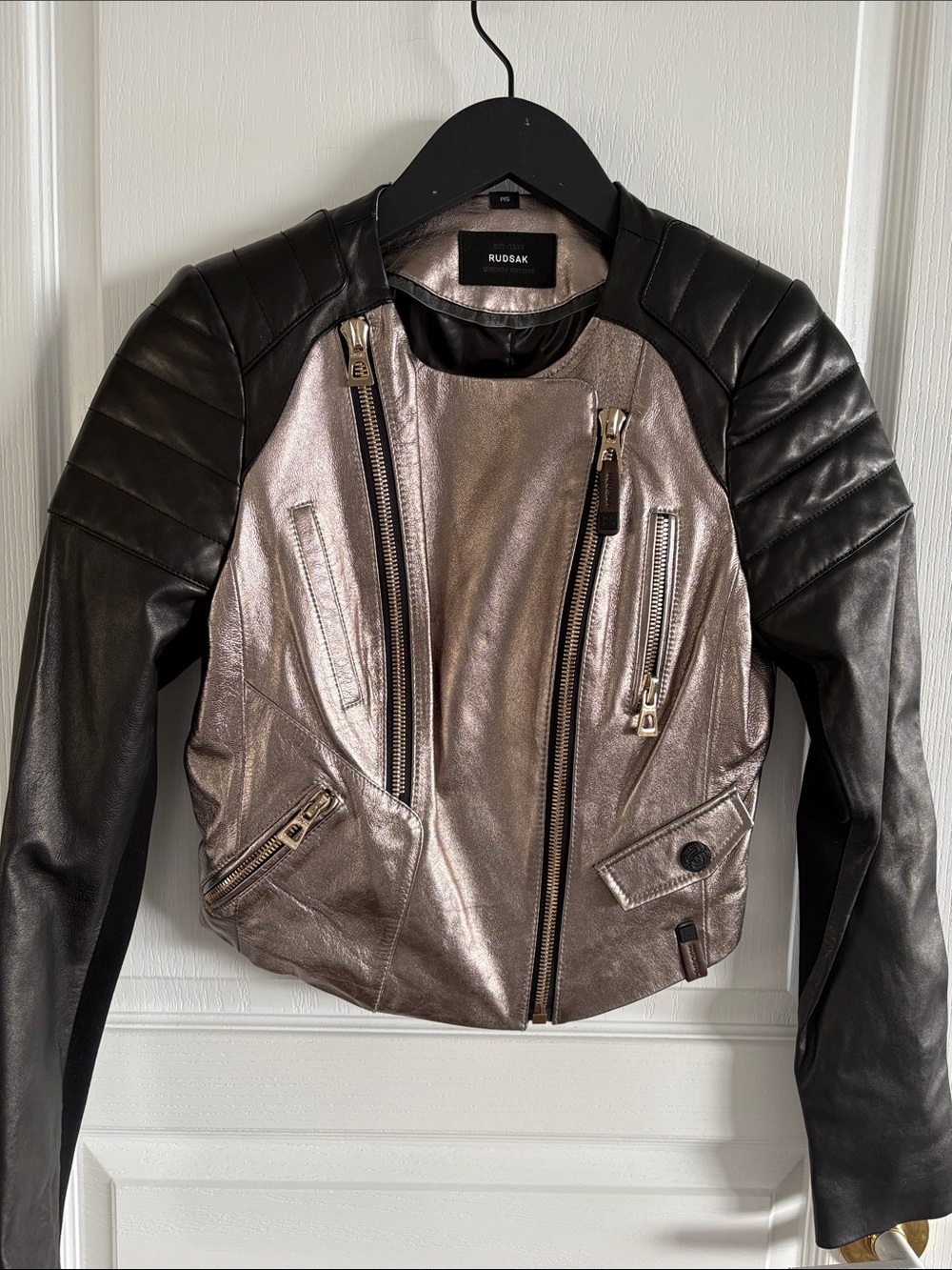 Rudsak Metallic + Black Leather biker Jacket